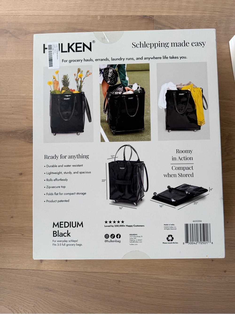 Hulken Medium Black Rolling Tote - Compact Travel & Shopping Bag - Picture 4 of 10